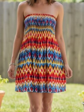 George Strapless Mini Dress in Red, Blue, Yellow